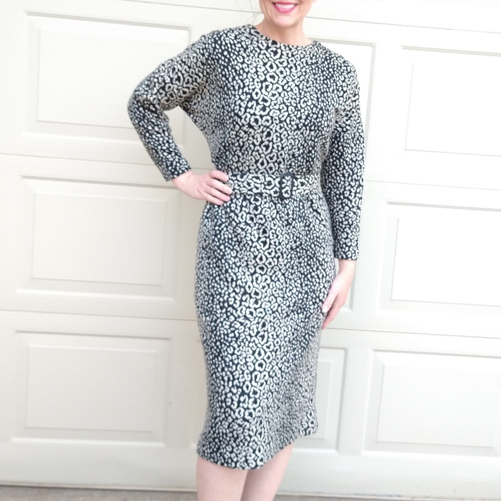 leopard print SWEATER KNIT DRESS vintage M (N6) - Picture 3 of 10